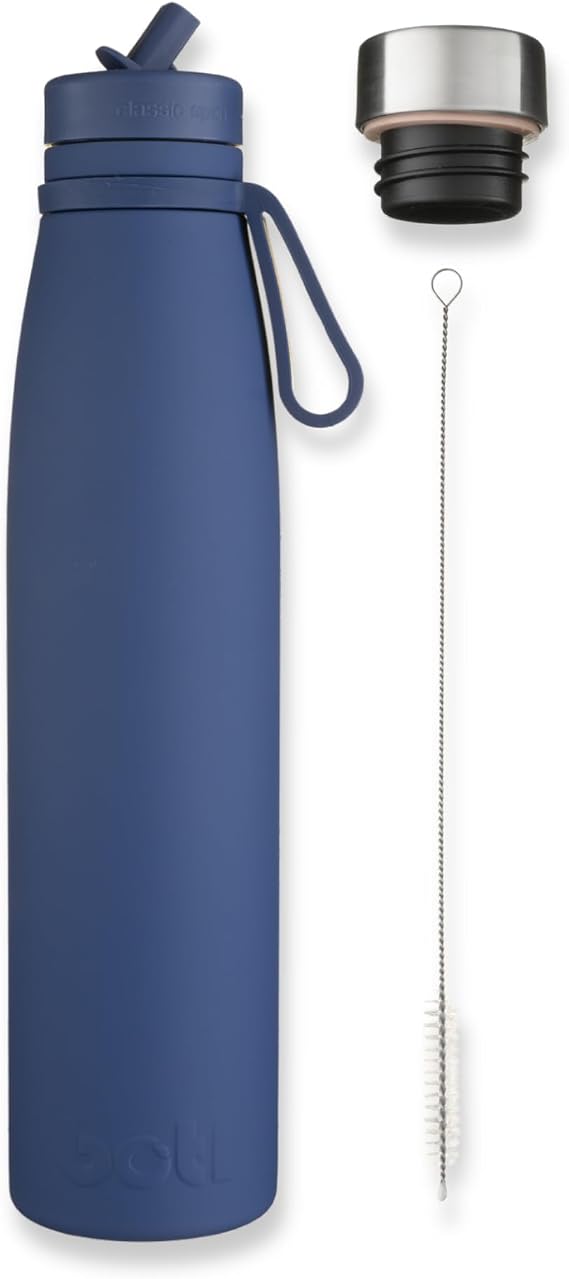 onegreenbottle Evolution V2a in Prince blue - Stainless Steel Water Bottle, Insulated with 2 Caps and Brush, 800ml Leakproof Bottle for Hot and Cold Drinks