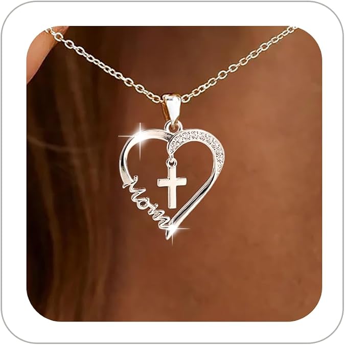 Moodear Dainty Sterling Silver Mom Necklace for Women with Heart Pendant
