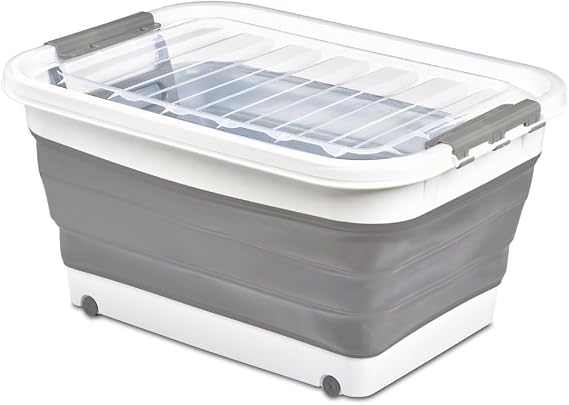 Orret Home Katlanabilir Şeffaf Kapaklı Saklama Kabı – Tekerlekli Büyük Hacimli Oyuncak Kutusu, Çamaşır Sepeti ve Organizer – Plastik Kapaklı Düzenleyici Kutu, Ev ve Ofis İçin Çok Amaçlı (65 Litre)