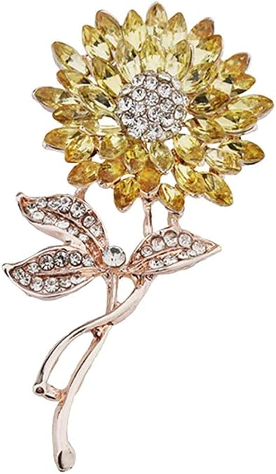 Brooch Pin Sunflower Rhinestone Elegant Crystal Flower Themed for Women Gift