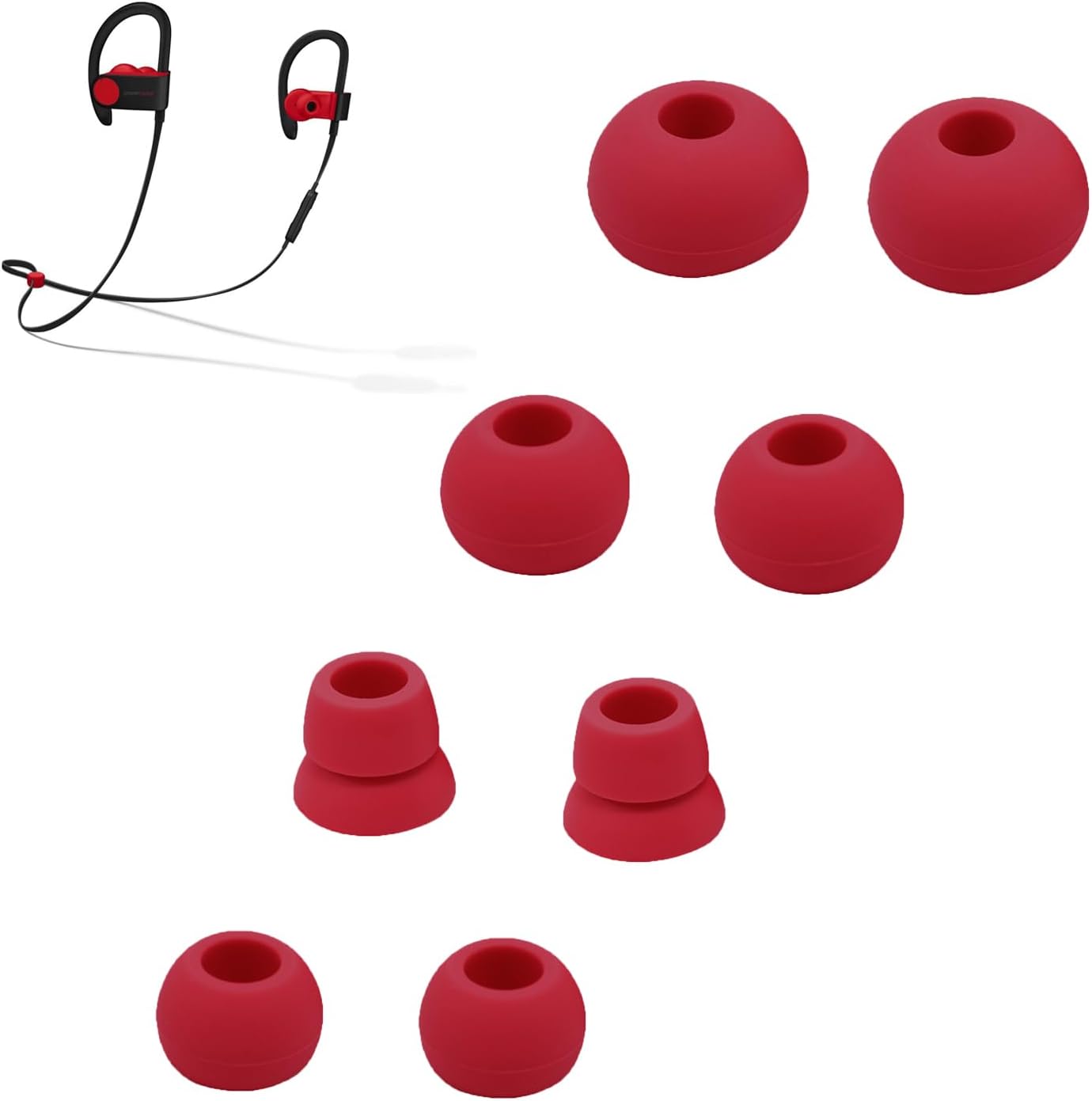 Replacement ear tips Powerbeats 3 Compatible with Powerbeats 2/1 4 sets Replacement earphones Silicon ear tips Ear gel set - S, M, L, double flange red