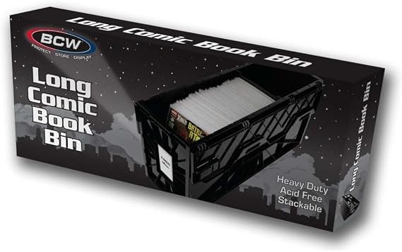 BCW Long Comic Book Bins, Holds 300 Comics Each, Stackable, Black, 2 Pack