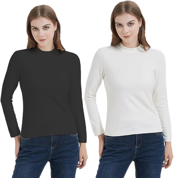 Heat Womens Ultra Soft Thermal Lightweight Baselayer Mock Neck Long Sleeve Underwear Top