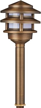 VOLT 12V 3-Tier Brass Pagoda Path Light (Bronze) for Low Voltage Landscape Lighting on Outdoor Pathway, Walkway, Garden, Driveway or Patio