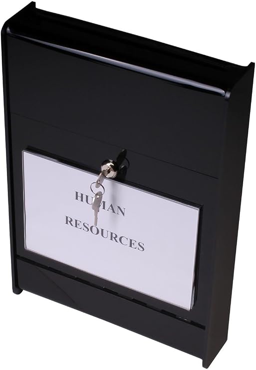 Wall Mounted Drop Box with 8-1/2 x 5-1/2-Inch Nameplate, Locking, Drop Slot Fits 8.5x11 Documents - Black Acrylic
