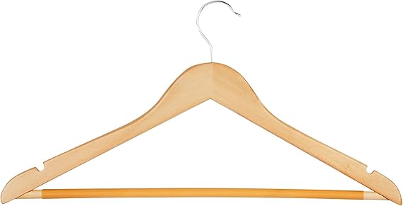 Honey-Can-Do Sturdy Maple Wood Hangers Non-Slip Grooved Bar, Perfect for Shirts and Suits, Durable & Stylish, 24-Pack
