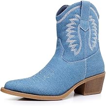 GLOBALWIN Women's Western Charm Cowgirl Boots Mid Calf Comfy Cowboy Boots For Women With Pointed Toe