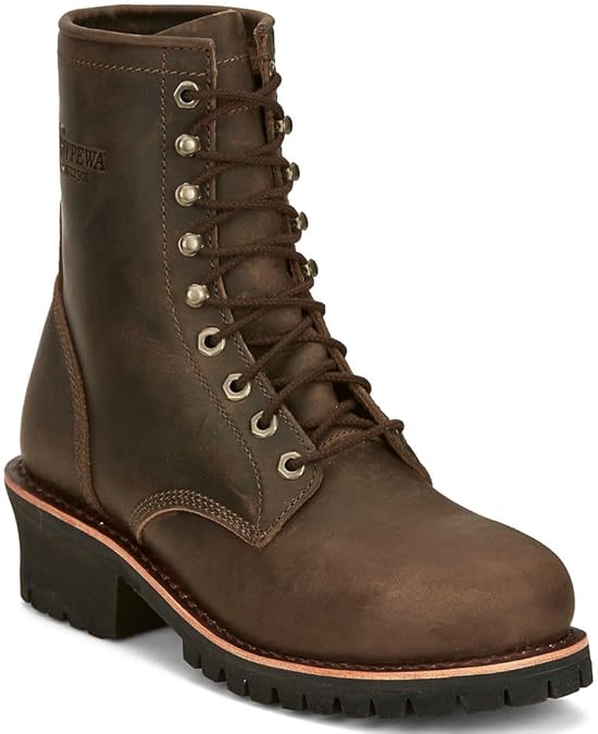 Chippewa Mens Classic 2.0 Logger 8 Inch Electrical Hazard Round Toe Work/Duty - Brown - Size 8.5 D
