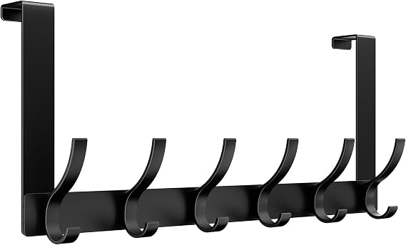 Optish Over The Door Hooks, Door Hanger Hooks for Hanging, Towel Racks for Bathroom with 12 Coat Hook, Coat Rack College Dorm Essentials Bathroom Accessories(1 Pack, Black)