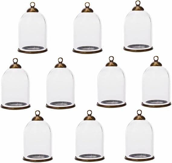 ZenRa 10 Pieces Clear Tube Globe Bottle with findings Hollow Glass Dome, Glass Vial Pendant Charms (25x18mm Bronze Classic)
