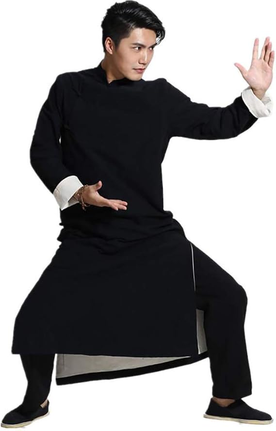 FOoTY Adult Kungfu Costume Tai Chi Chinese Traditional Mandarin Cotton Linen Martial Arts Uniforms Long Shirt
