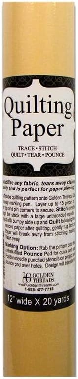 Golden Threads Quilting Paper Roll 12" x 20 Yards Transparent Yellow Quilting Design Paper for Pantographs, Tracing, Longarm & Domestic Sewing Patterns