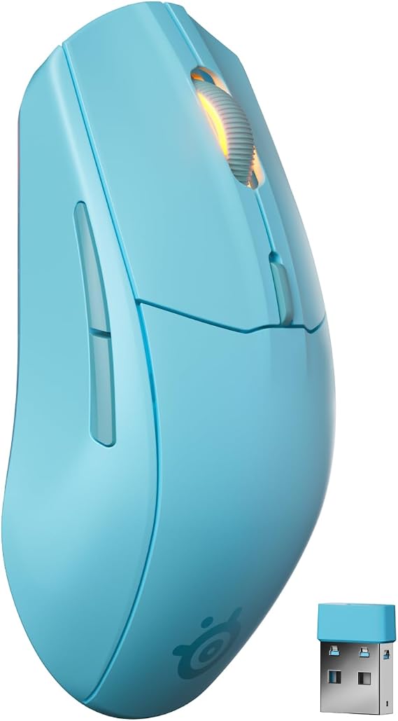 SteelSeries Rival 3 Wireless Gen 2 Gaming Mouse 2.4GHz and Bluetooth 18000 DPI TrueMove Air Optical Sensor 60 Million Click Durability Light-Weight 100% PTFE Feet Aqua