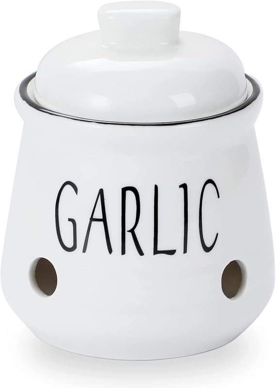 Garlic Keeper with Lid, Ceramic Mini Garlic Container Saver for Countertop, Keep Your Garlic Cloves Fresh