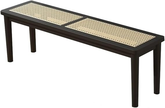 Retro Style Solid Wood Entryway Bench with Rattan Woven Seat Dining Bench Rustic Benchs for Entryway Living Room Creative idea(Black,80cm/31.5in)