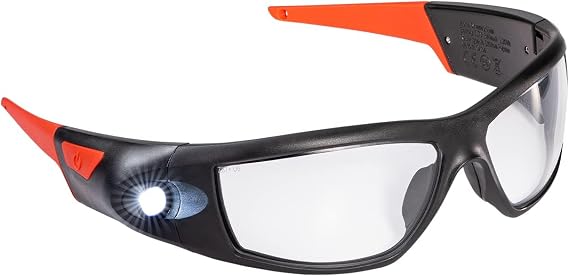 Coast SPG500 Rechargeable Lighted LED Safety Glasses, Tilt-and-Twist Optic, ANSI Z87 Standards, 2 Scratch Resistant Lenses (Clear, Yellow) Included, UV Protection, Protective Carrying Case Included
