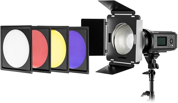 Flashpoint Universal Barn Door Kit with Grid and Gels | Universal mount frame with grid and gels for light control, spill reduction and highlight enhancement