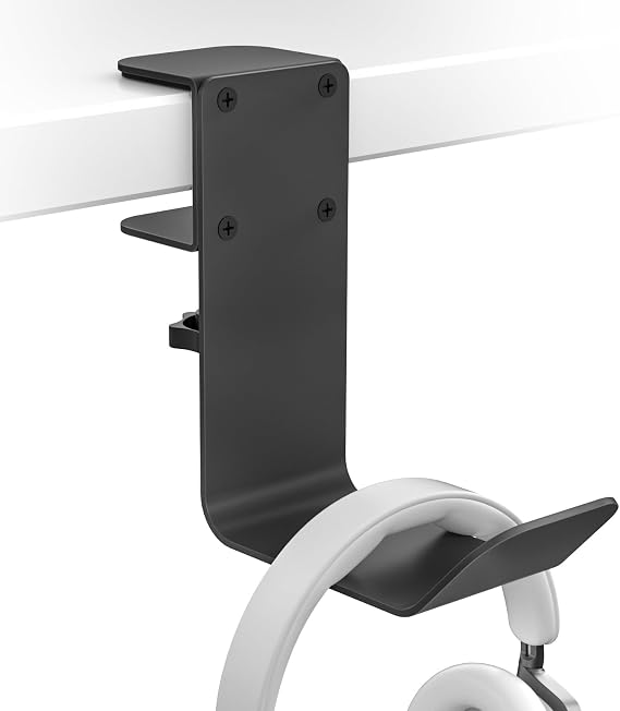 tiebutie Universal Metal Headphone Hook for Desk Hanger Headset Holder Stand with Adjustable Arm Clamp PC Gaming Headset Headphone Holder Desk for Most Headphones and Other Accessories