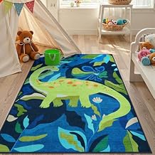 LIVEBOX Washable 3x5 Dinosaur Rugs for Boys Bedroom, Soft Animal Rug for Kids Playroom, Non-Slip Washable Rugs for Entryway Office,Kids Carpet for Nursery Classroom (Blue,3'x5')