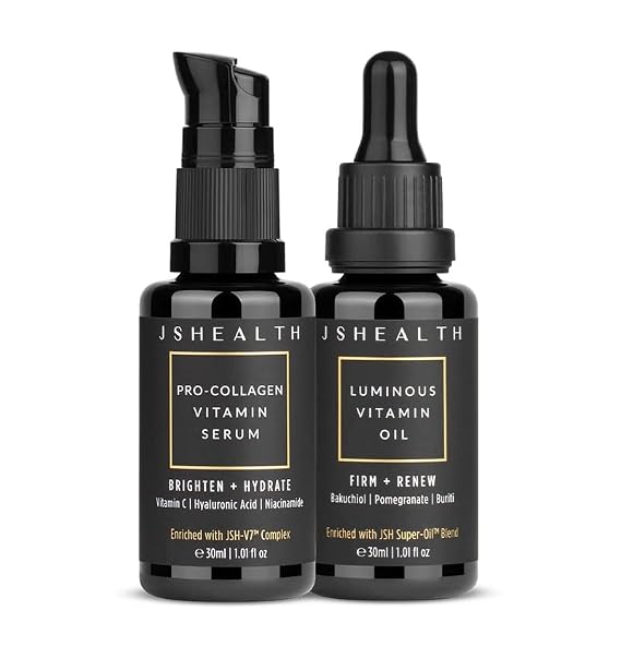 JSHealth Plump & Glow Skincare - Brightening Vitamin C Serum for Face & Hydrating Vitamin E Face Oil - Virtual Bundle