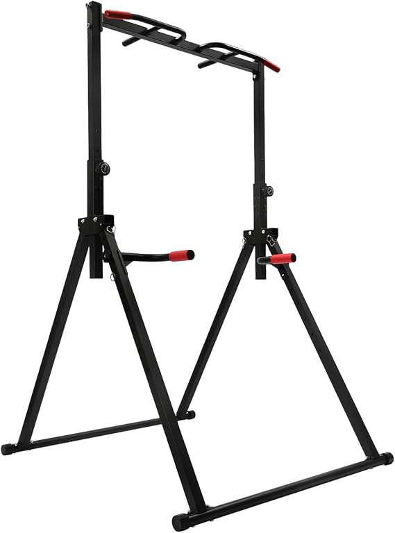 Foldable Pull Up Bar Stand, 440Lbs Free Standing Power Tower with Adjustable Height & Stable Triangular Structure Pull Up Dip Station Gym Strength Training Equipment for Living Room Bedroom Gym Etc