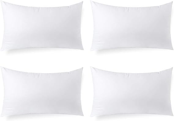 Calibrate Timing Hypoallergenic Lumbar Pillow Inserts 4 Pack, 12 20 Inches Plush Polyester Throw Pillow Fillers for Sofas, Beds, and Office Use