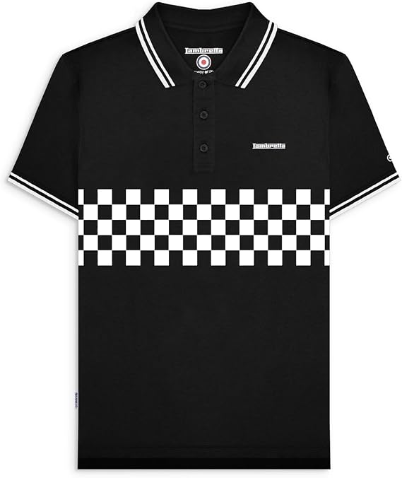 Lambretta Mens Two Toned Tipped Checked Polo Shirt - XL Black