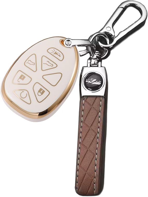 Key Fob for Tahoe Suburban Yukon: 6 Buttons Key Fob Cover Fit for 2007 to 2014 Chevy Tahoe Surburban GMC Yukon Yukon XL Yukon Denali Remote Case Cover Replacement | White Key Fob Shell with Keychain