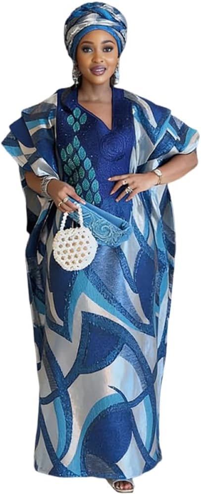 HD African Print Dress for Woman Embroidery Pattern Maxi Dress