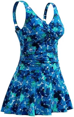 Womens Plus Size Swimsuit Shaping Body Swim Dress Tummy Control Swimwear Flowy Skirt Bathing Suit