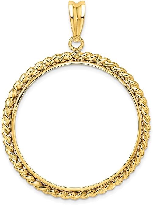 Gold Coin Bezel Pendant Mounting - 14mm 15mm 16mm Coin Size - Twisted Wire Frame Design - 14K Yellow Gold - Prong Set with Bail
