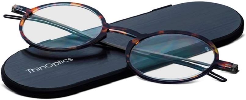 ThinOptics Unisex Adult Glasses Reading, Regular Case / Round Tortoise, 2.00 US
