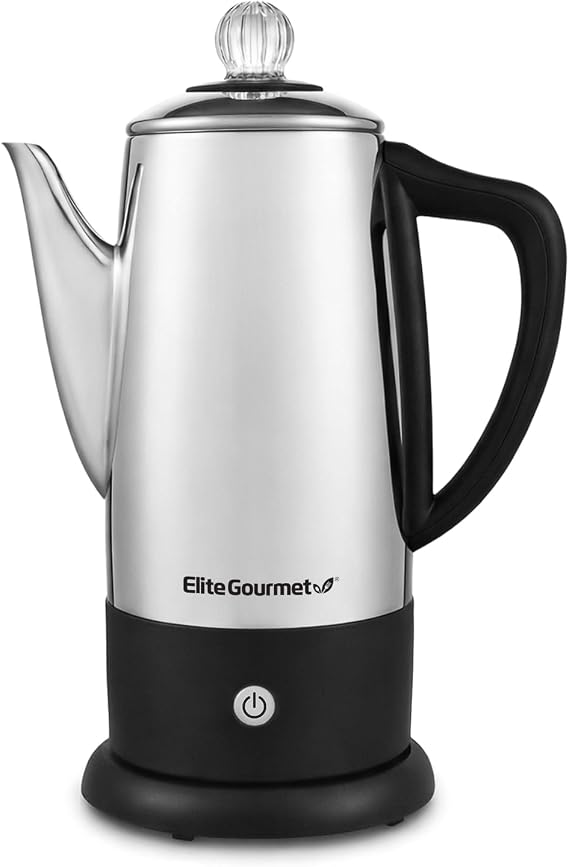 Elite Gourmet 12-Cup Electric Coffee Percolator, Keep Warm, Clear Brew Knob
