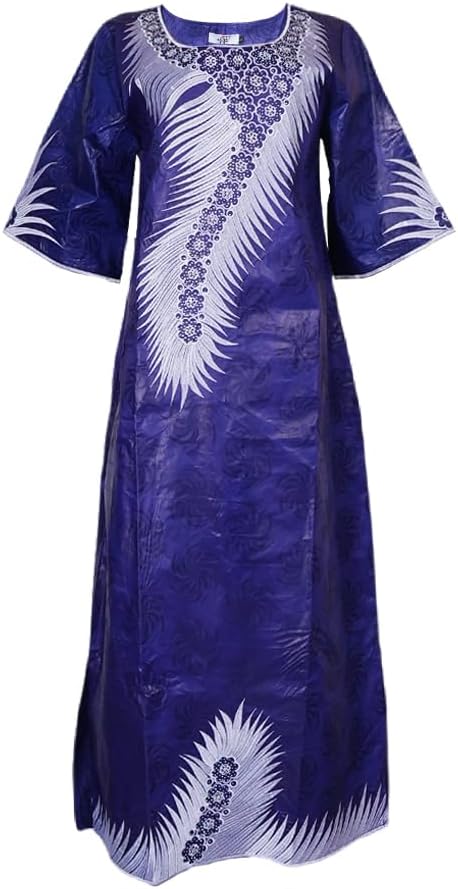 HD African Bazin Riche Maxi Dress for Woman Traditional Embroidery Dashiki Dresses with Head Wraps