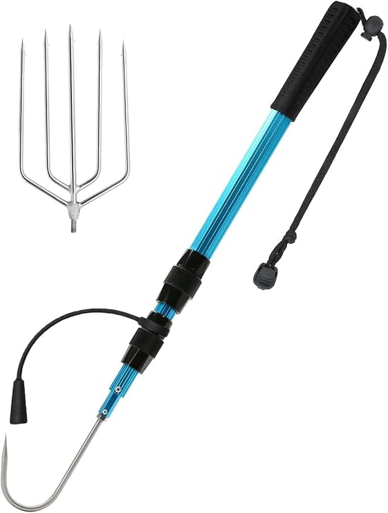 SANLIKE Telescopic Fish Gaff with Stainless Sea Fishing Spear Hook Tackle, Soft Handle Aluminium Alloy Pole for Saltwater Offshore Ice Tool
