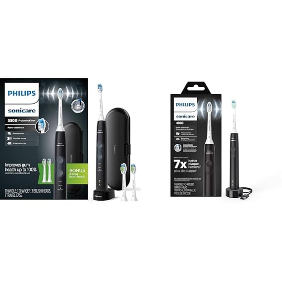 Philips Sonicare ProtectiveClean 5300 & 4100 Rechargeable Electric Power Toothbrush With Pressure Sensor, Black, HX6423/34
