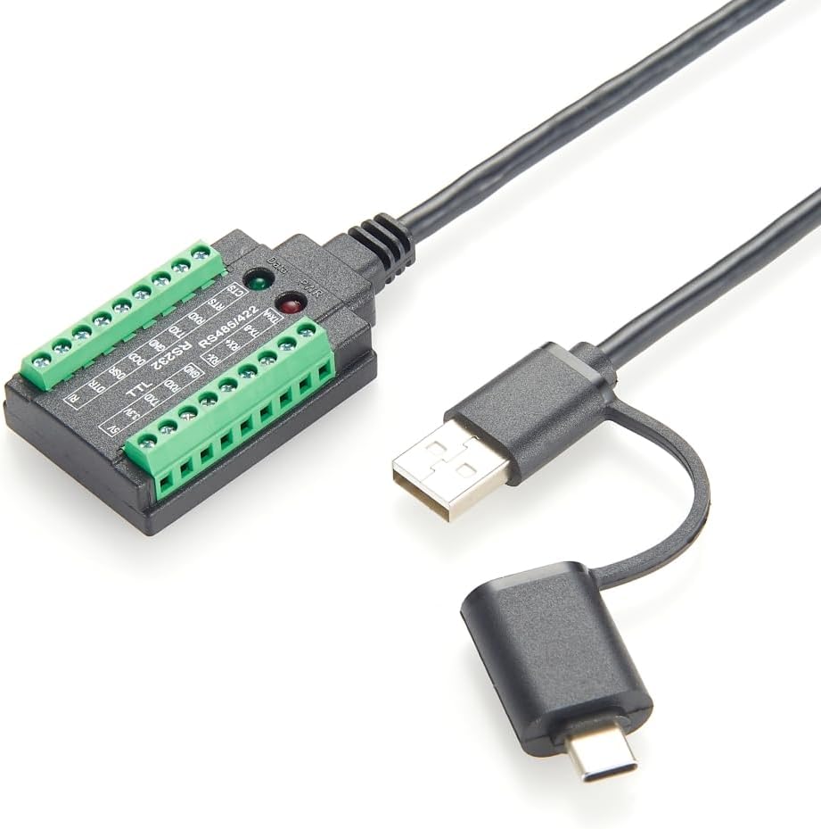 Industrial 4-in-1 USB to RS232-RS485-RS422-TTL Serial Converter Cable with FTDI Chip, Multiport USB-C to Terminal Block Adapter Cable for Windows/Linux/Android (1m/3.3ft)