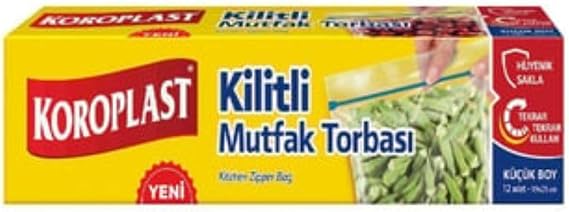 Koroplast Küçük Boy Kilitli Mutfak Torbası 12'li Set, Sızdırmaz ve Hava Geçirmez Gıda Saklama Poşeti 19x25 cm, BPA İçermez, Sebze, Meyve, Et, Yemek Saklama Torbası, Yıkanabilir Kilitli Mutfak Poşeti