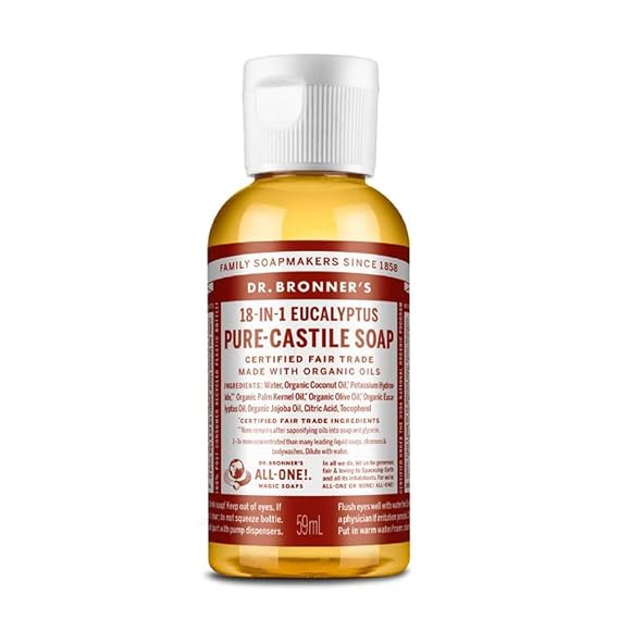 Dr. Bronner's - Pure-Castile Liquid Soap (Eucalyptus, 2 Ounce) - Made with Organic Oils, 18-in-1 Uses: Face, Body, Hair, Laundry, Pets and Dishes, Concentrated, Vegan, Non-GMO