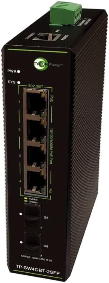 Tycon Power Systems TP-SW4GBT-2SFP Managed Gigabit PoE Switch 4X 802.3bt Ports and 2X SFP Ports