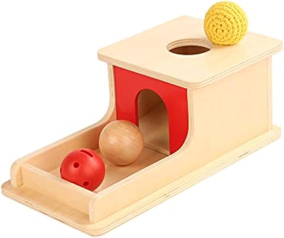 Tiger Montessori Object Permanence Box with Tray Three Balls for 6-12 Months Babies (Wood+Plastic+Knit Ball)