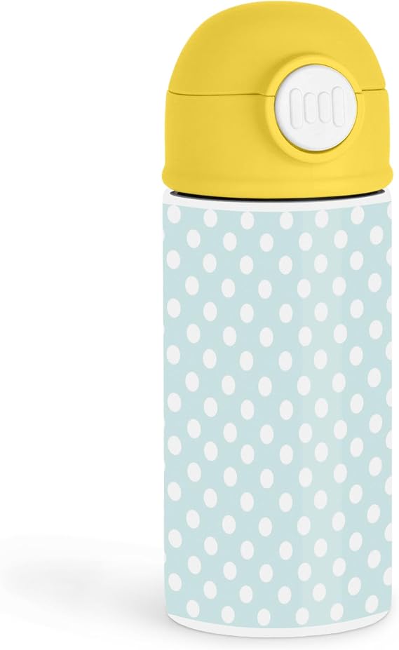 Sweet Kids 12oz Kids Yellow Bottle Mint blue tumbler with white polka dots School Lunch, Playdates