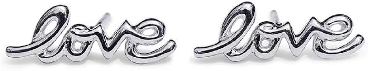 Boma Jewelry Sterling Silver Love Cursive Script Stud Earrings