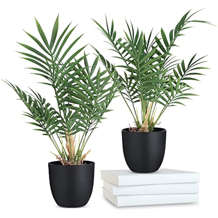 2 Pack Fake Plant with Pot 16 Desk Plant Artificial Potted Faux Plants for Office Desk Shelf Home Farmhouse Decor Bamboo Leaf