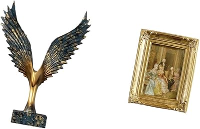 Fenteer Wing Statue Home Statue Resin Sculpture Ornament Photo Frame Handmade Craft with Carved Floral Cuboid Base Suitable for Gift Giving Home Decoration of