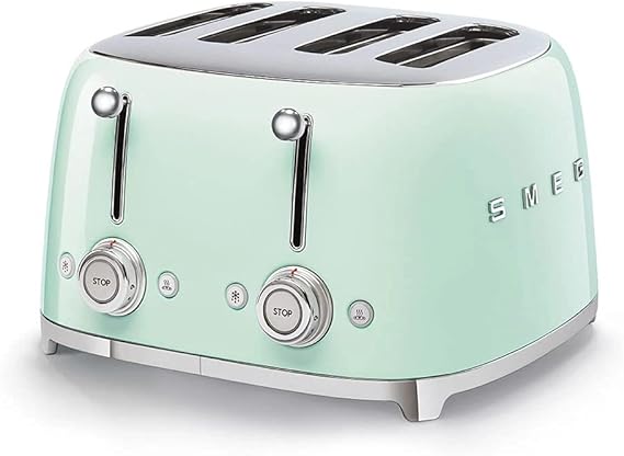 Smeg TSF03PGUK 4 Slice Toaster, Extra Wide Slots, 3 pre set programmes, Pastel Green