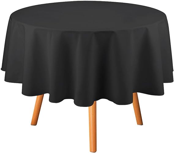 Round Tablecloth, Solid Plain Black Table Cloth Washable Table Cover for Dinning Party, 60" X 60"