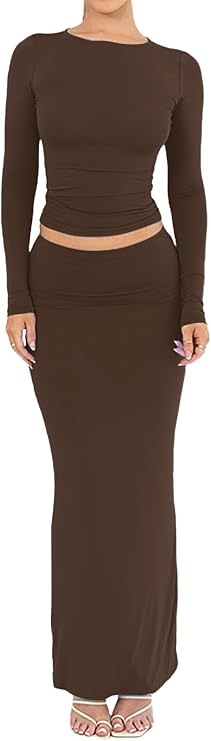 Women 2 Piece Skirt Sets Tops Maxi Long Skirts Vacation Outfits