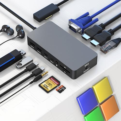 Surface Pro Docking Station Triple Displays with Power Supply, 12 in 1 Surface Dock Station with Dual 4K HDMIVGA for Surface Pro 111098X76543, Surface Laptop 7654321,Surface Book