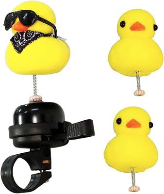 Bobbleheads Yellow Duck Bike Bell Spring Loaded Yellow Duck Bicycle Bell Bike Bells for Kids Bike Accessories a bicycle bell with 3 little yellow ducks Black